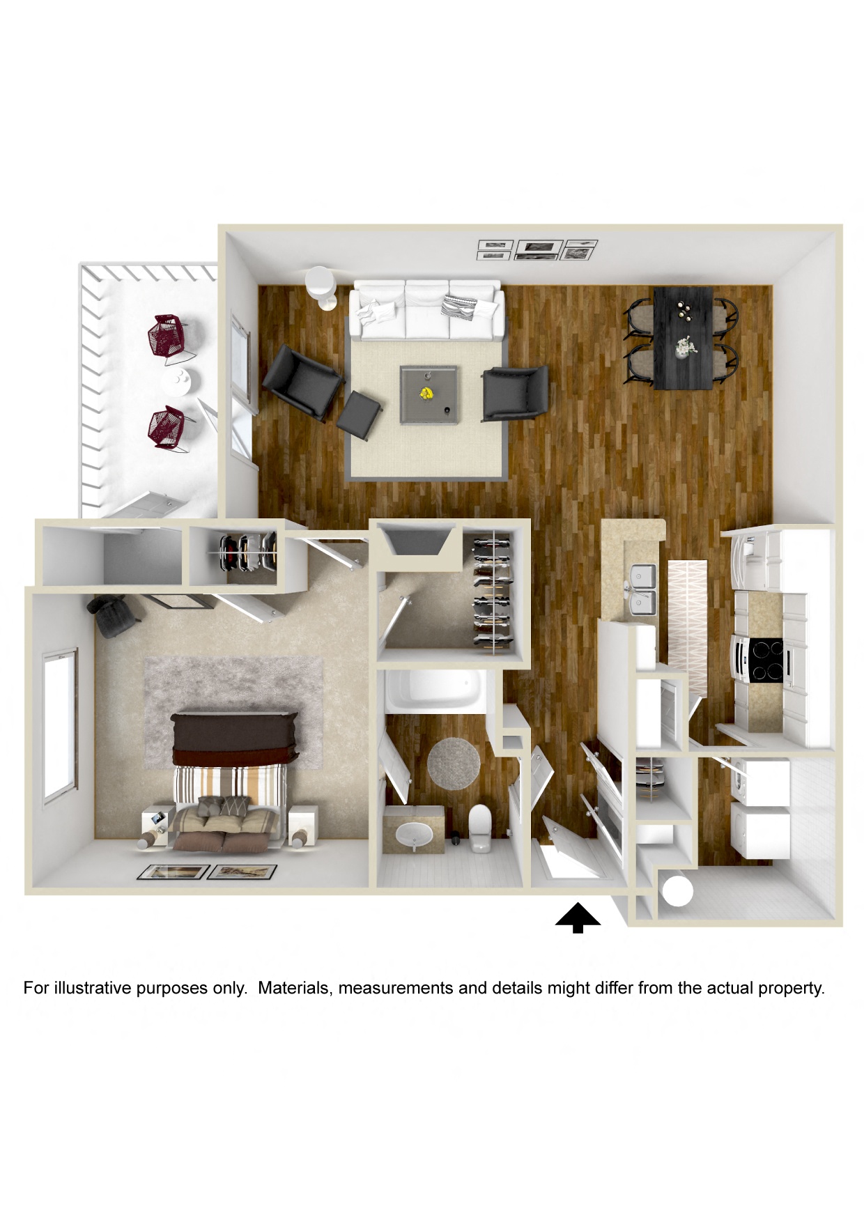 Floor plan for 1 bed, 1 bath, 927 sqft